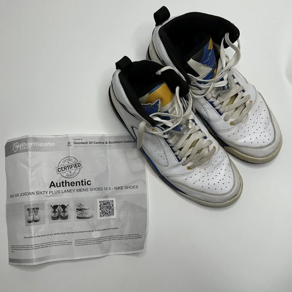 Nike Air Jordan‎ Sixty plus 60+ Laney Size 10.5 Mens Shoes White Blue Yellow